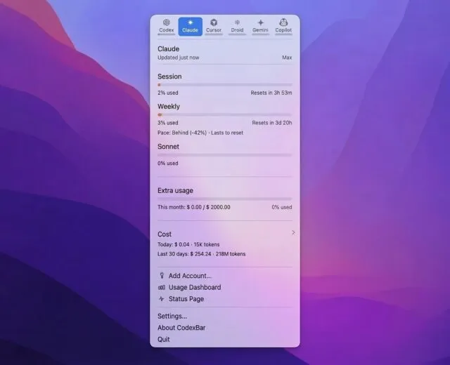 CodexBar : l&rsquo;app indispensable pour surveiller votre usage de Claude Code